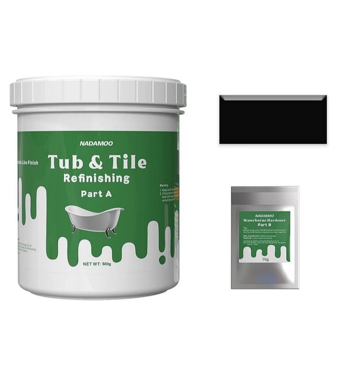 NADAMOO Tub and Tile Refinishing Paint, Black, 500g / 17.5 oz, DIY Bathtub Sink Reglaze Kit Countertop Resurface Kit for Bathroom Kitchen Porcelain Fi