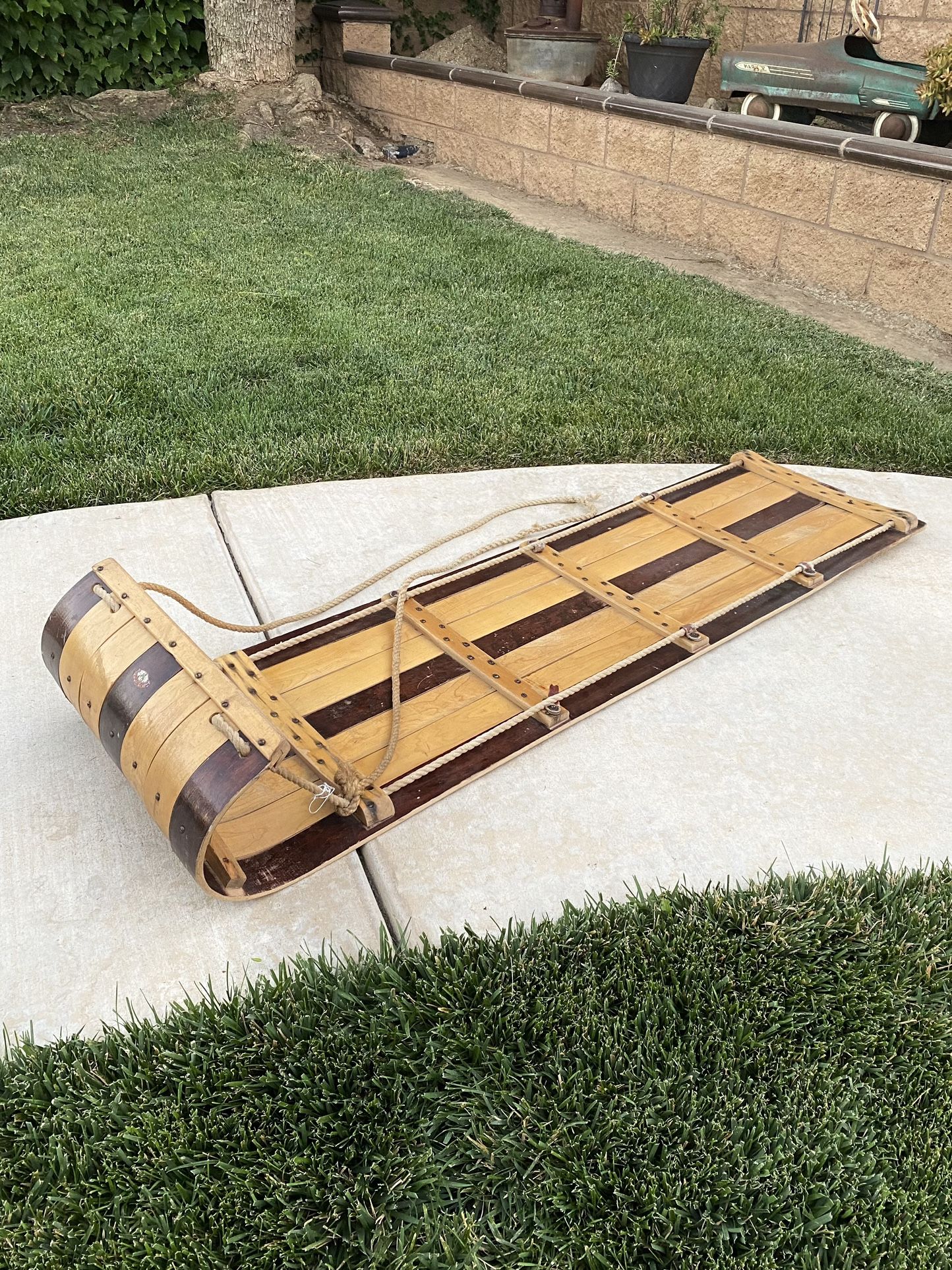 VINTAGE 5’FT. TOBOGGAN WOODEN SLED (CIRCA 1950’S) 17”W X 60”L