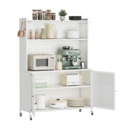 Kitchen Pantry Cabinet, Tall Storage Cabinet with Glass Doors & Adjustable Shelves, Cabinet Cupboard for Kitchen, Living Room, Dinning Room, White