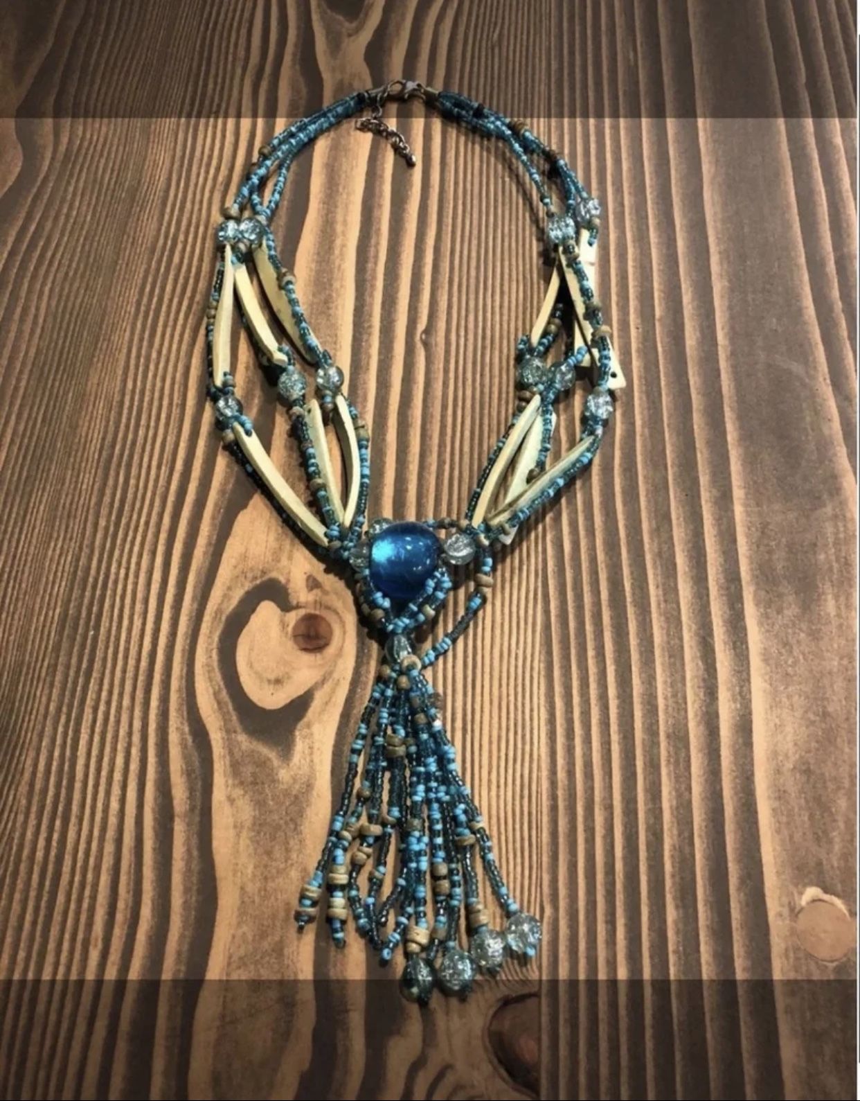 Blown Glass & Shell beaded Turquoise Necklace Vintage from the 60’s