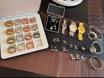 Mixed Fashion Jewelry Lot Watches Bracelets Rings Earrings Necklace