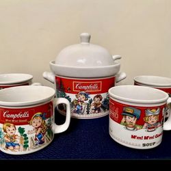 Vintage Campbell Co. Soup Serving Bowl, Lid, Ladle and 4 Cups from 1993 Excellent Condition