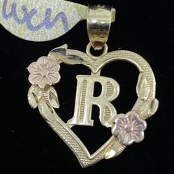 $125 Two Tone Gold Letter R Initial Charm Pendant 
