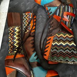 VERY UNIQUE European Boots cowboy dress shoe boots lace up shoes calf high heels