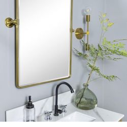 Brush Gold Pivot Bathroom Mirror ( Brand New, Never Used, In Box ) For $45
