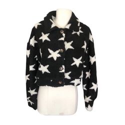HYFVE NWT Warm Comfortable Star Print Button Up Cropped Soft Sherpa Jacket Small