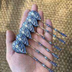 Antique Imperial Russian silver 84 cloisonne enamel 6 spoons in excellent condition.1884