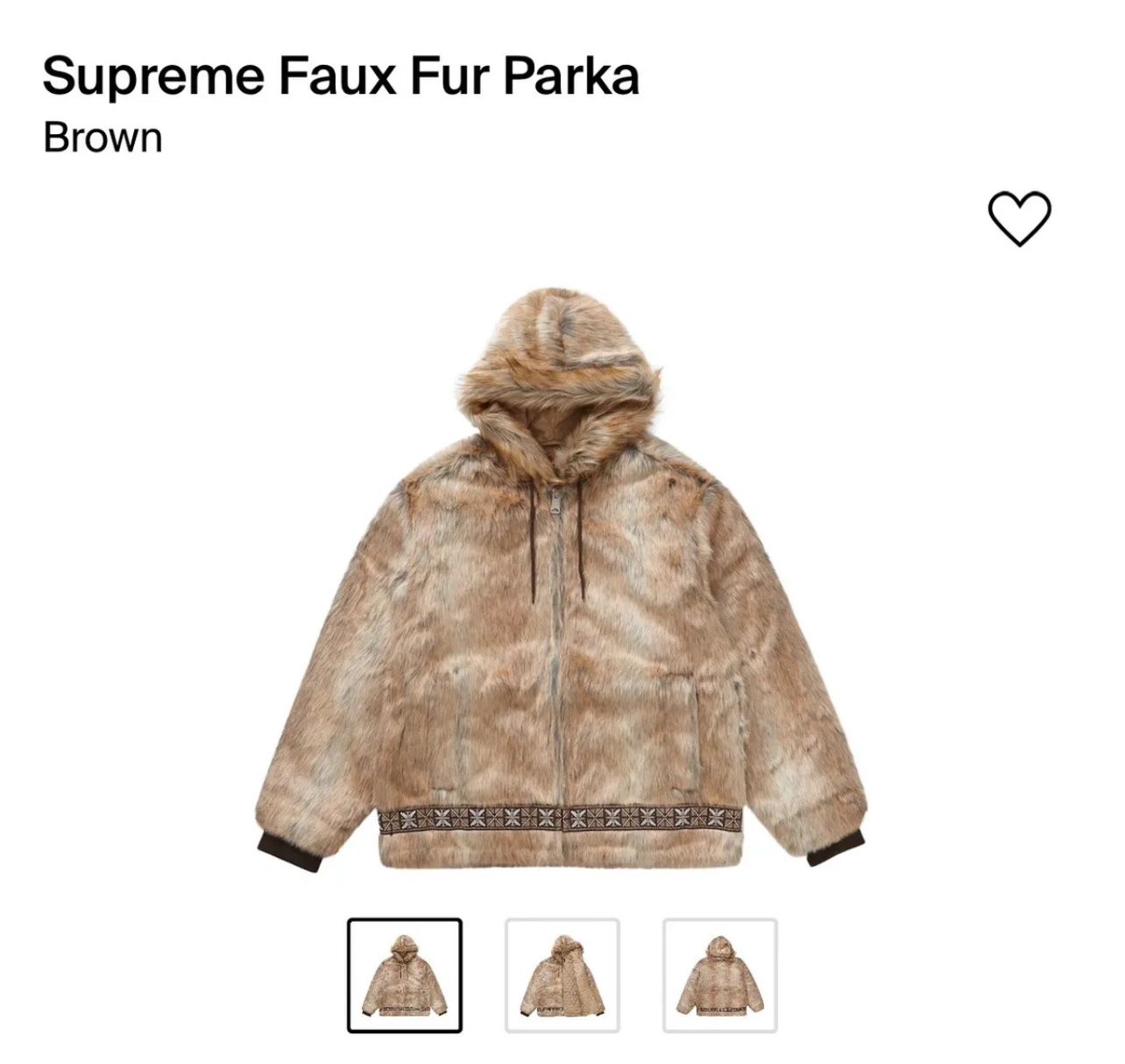 Supreme Faux Fur Parka Brown (size XL)
