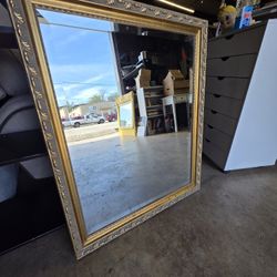 Easy To Hang Wire Back Beveled Edge Mirror With Gold Trim