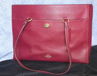 Coach Red Leather Folio Tote Bag