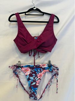 CUPSHE Burgundy Floral Bikini Set Tie Side Bottoms NWT Medium