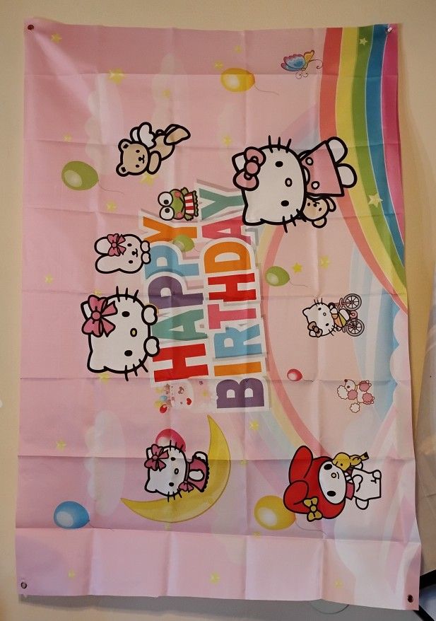 Kitty Happy Birthday Banner 3 x 5 ft NEW
