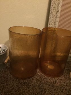 Pottery Barn Amber Glass Vase H 12” X W 7.5” No Cracks Or Chips $35 Each
