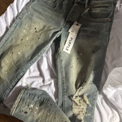 Purple Brand Jeans “ Yellow Washed Blue Paint Splatter “ Size 31 Used