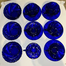 Vintage Duralex Vereco Rivage Swirl Cobalt Blue Glass
