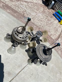 Two Ceiling Fans And Chandelier Set
