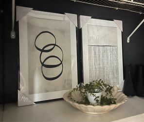 New! Black and White Abstract Minimalist Wall Art Set of 2