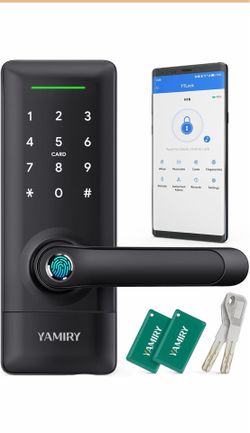 Yamiry Smart Door Lock, Biometric Fingerprint, Keyless Entry, App Control, 6 Ways to Unlock, DIY Installation, Black