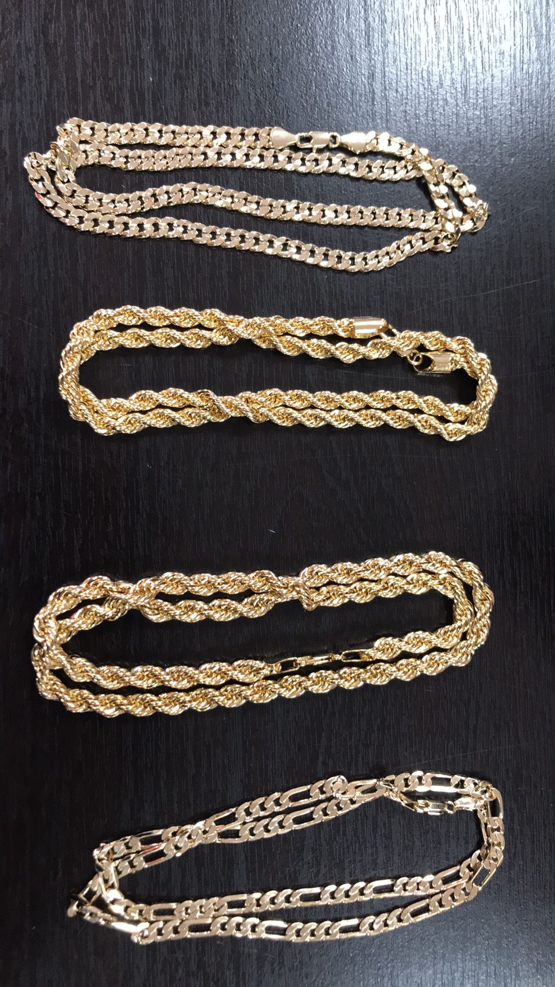 Cuban/Rope/Figaro 14k gold finish 24” 6mm/7mm necklace PLATED