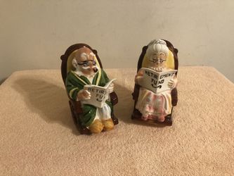 Vintage Lefton Grandma #4293 & Grandpa #4266 Retirement Banks With Stoppers