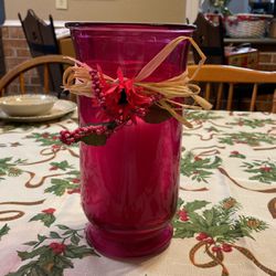Pink 10” Candle Holder Glass 