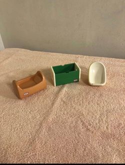 Vintage Little Tikes Dollhouse Size Cradle Car Seat & Toy Box
