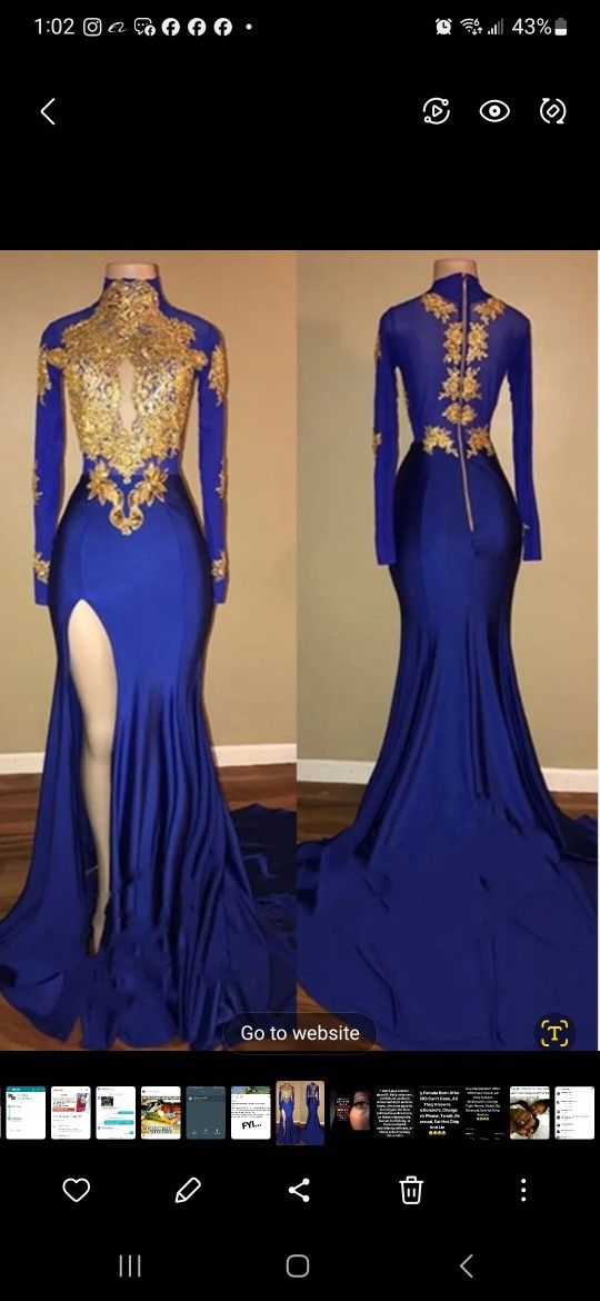 Blue Sheer Sequin Prom Dress