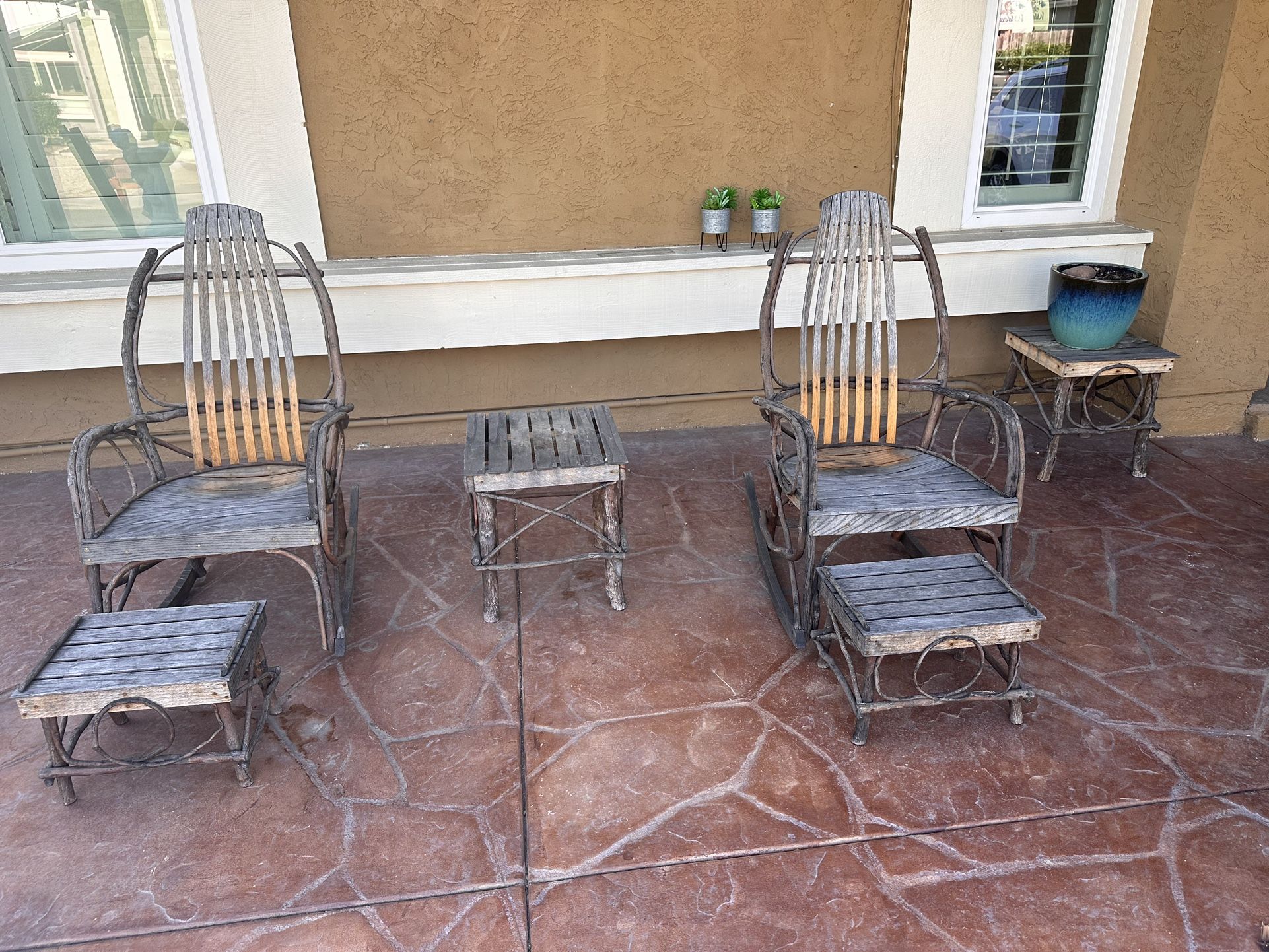 Amish All Wood, Rocking Chairs With End Table And Footstools
