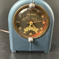  Vintage Metal Electric Time Meter Clock American Timer Corp Blue Working USA  Got it to buzz you can see the light powered on as well could use some 