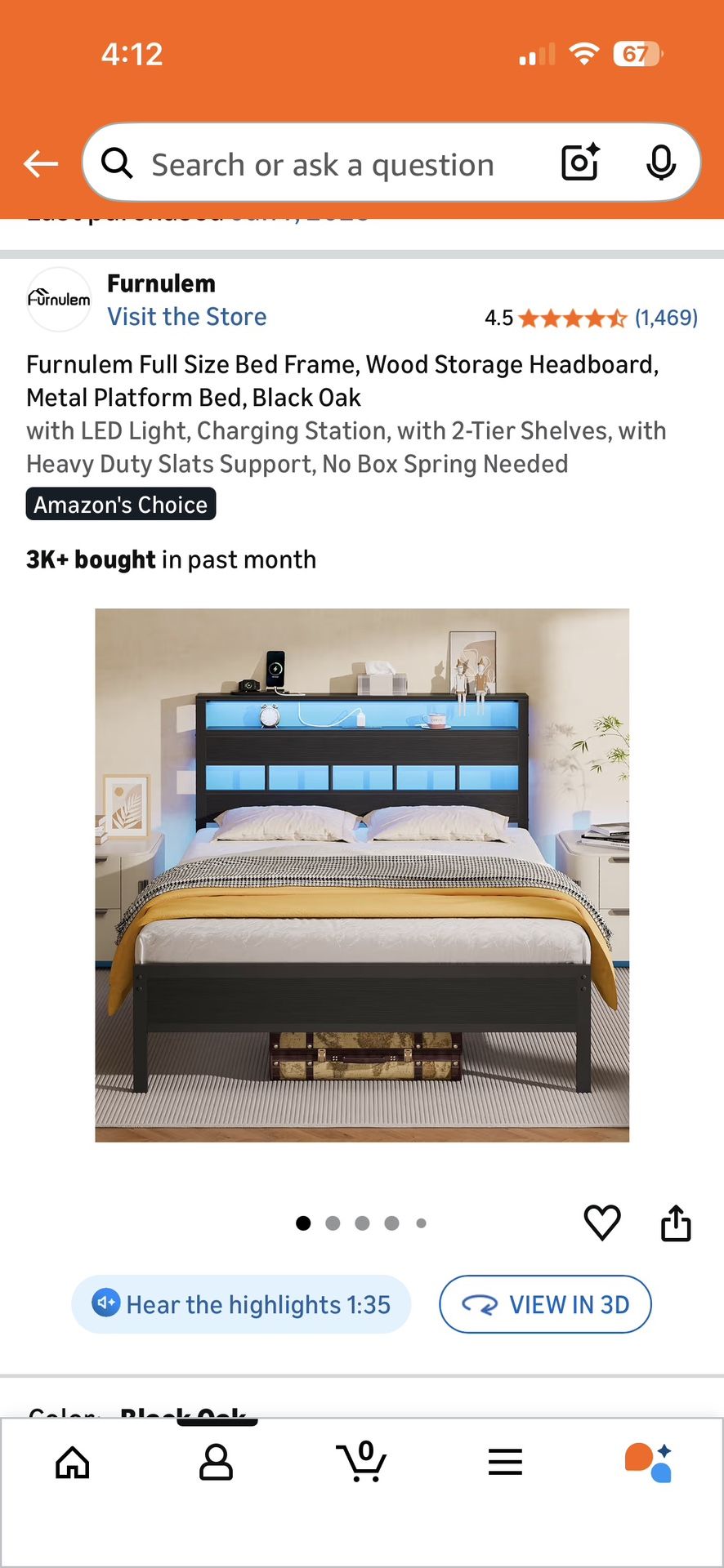Full Size Bed Frame W/outlet 