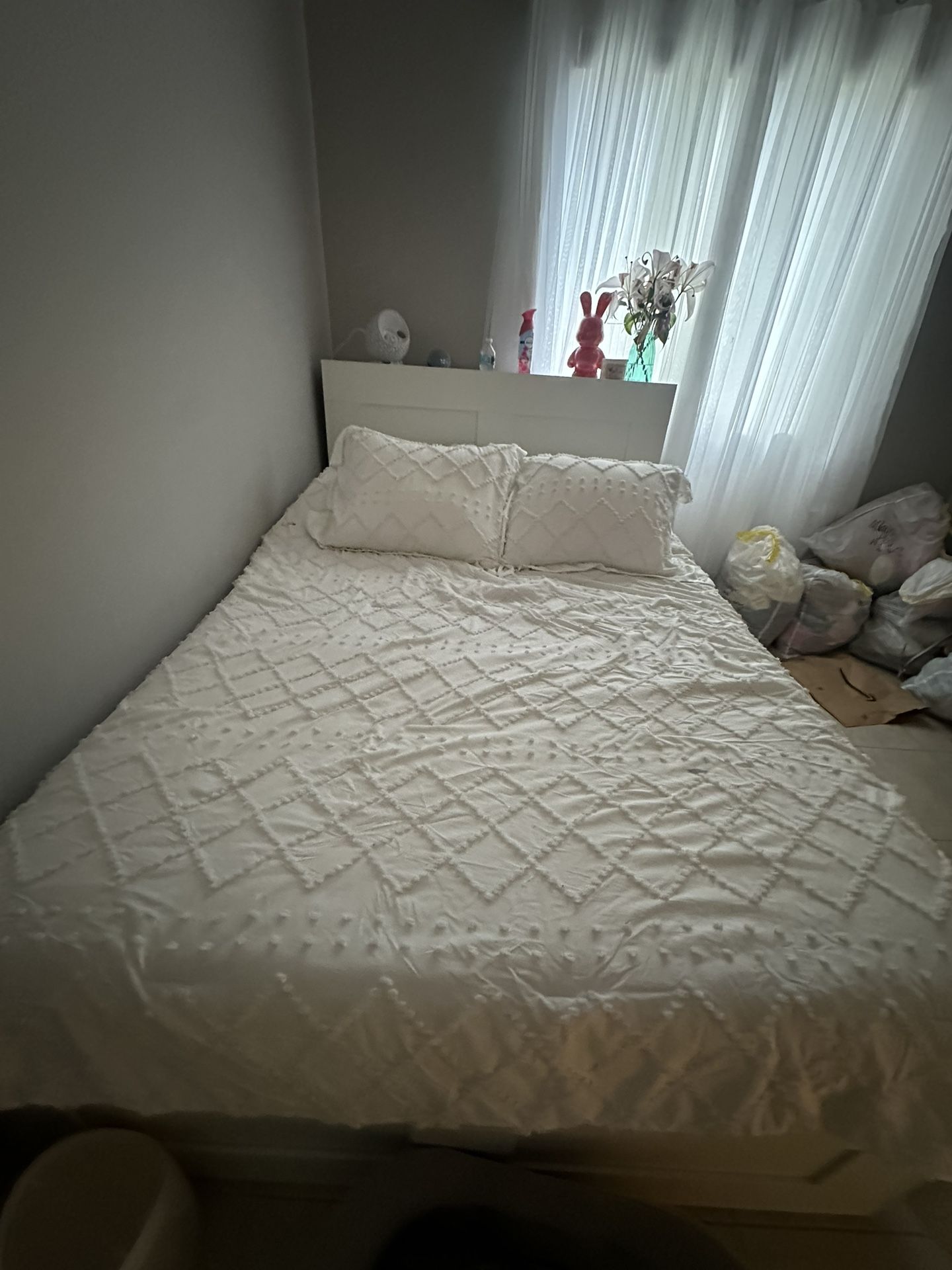 White Bed frame With Headboard Storage