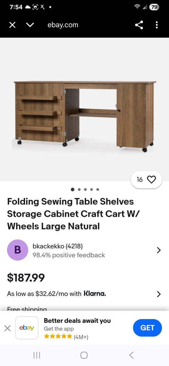 Folding sewing table w/shelfs & storage