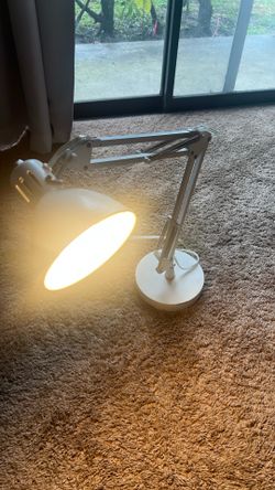White Adjustable Study Desk Lamp w/ USB Charging Port