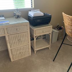 Wicker Night Stand/ End Table With Glass Top