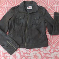 Levis Womens Jacket Brown Leather Collar Pockets Long Sleeves Lined Full Zip M 