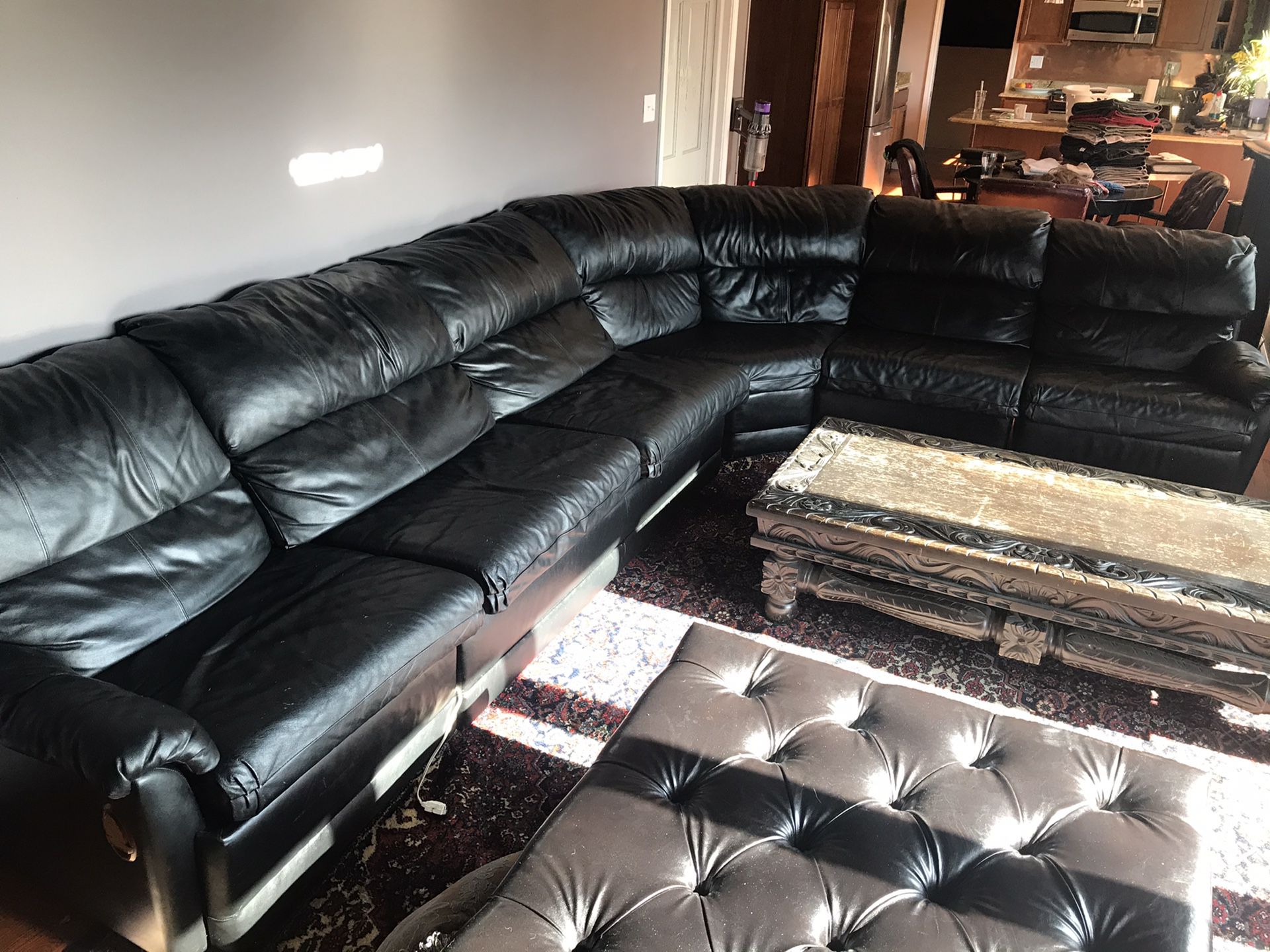 Big Black Real Leather Sectional