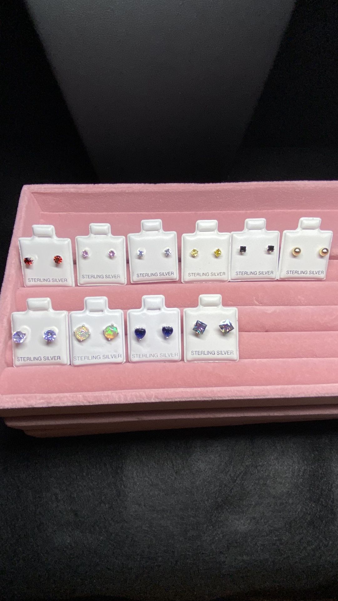 Silver Stud Earrings Variety Of Colors And Sizes