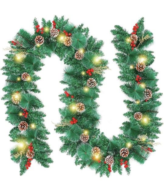 Joyhalo 9ft Christmas Decorations with Lights - Battery Operated Prelit Garland for Mantle, Stairs, Railing, Fireplace