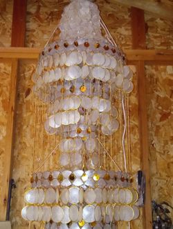 Capiz Shell Chandelier with Gold Accents