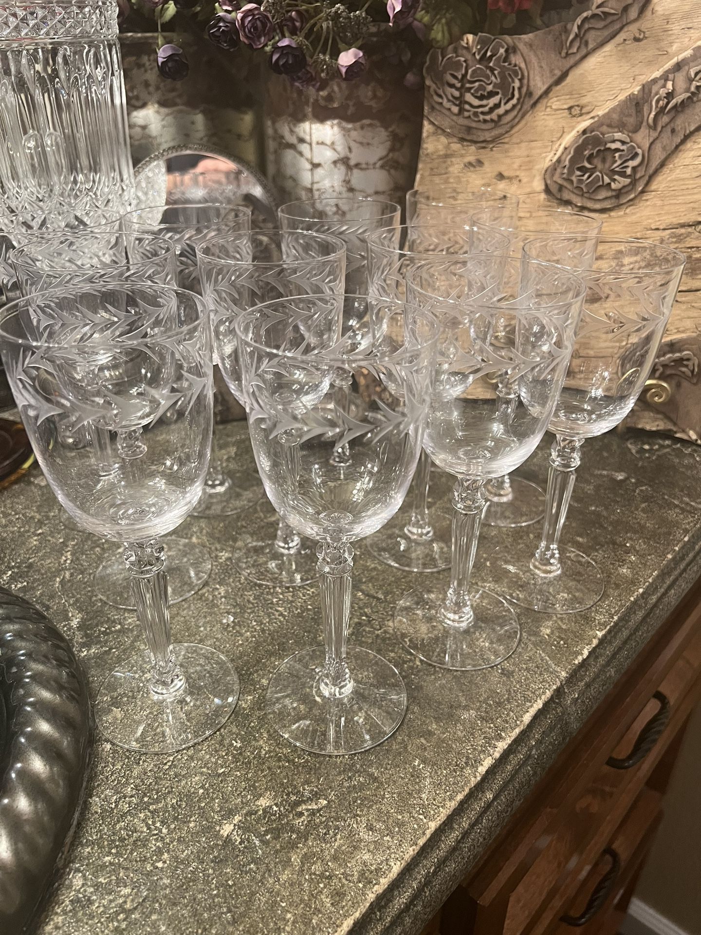 Twenty Four Vintage Mid Century Fostoria wine and martini glasses 12 of each comes with the cases for easy storage $150 #Crystal