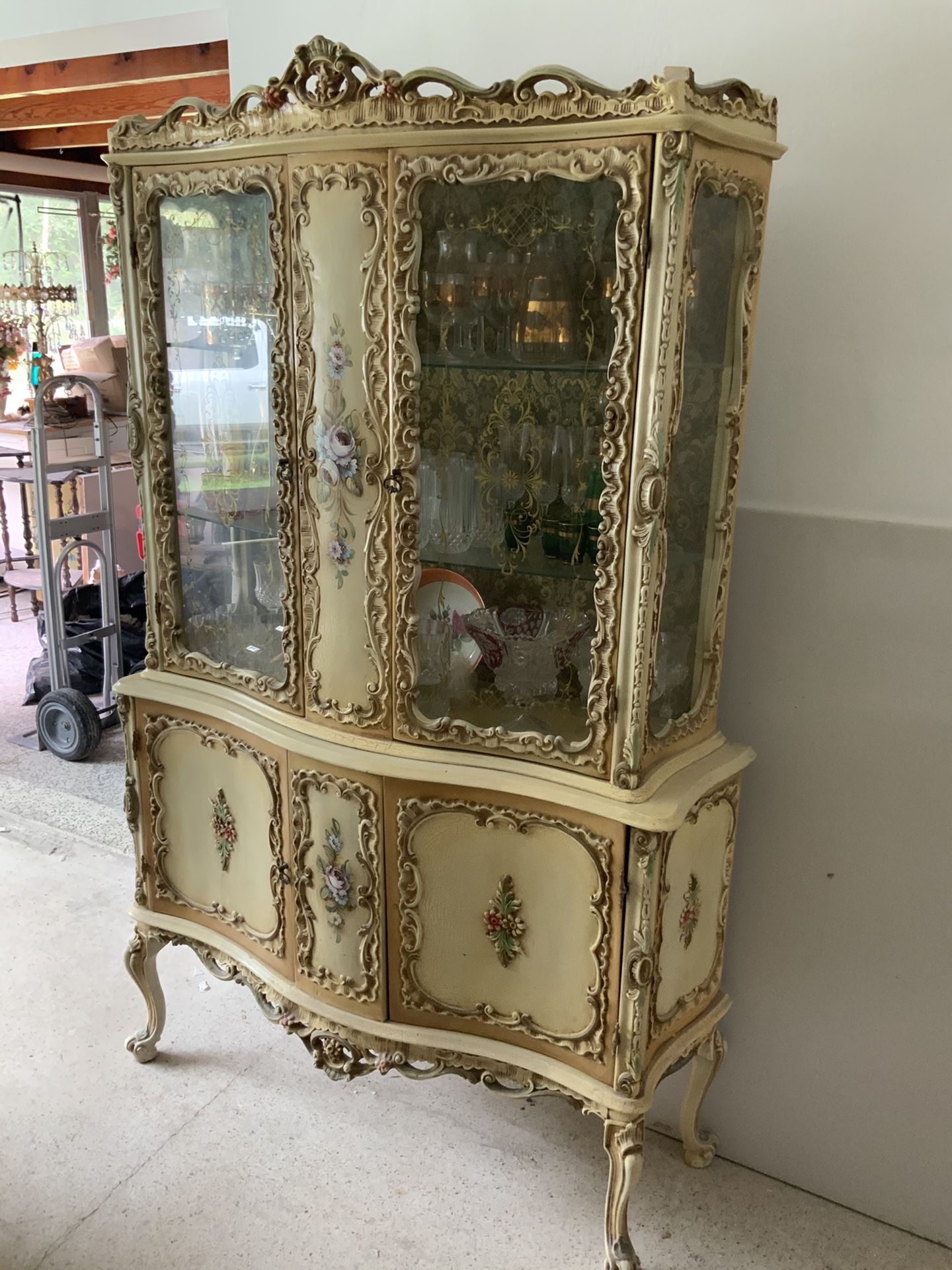 Antique French Provincial hand painted Curio Cabinet