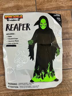 Spooktacular Creations Glow In The Dark Grim Reaper Costume For Boys, Halloween Costumes For Kids Boys (XX-L(14-16) New
