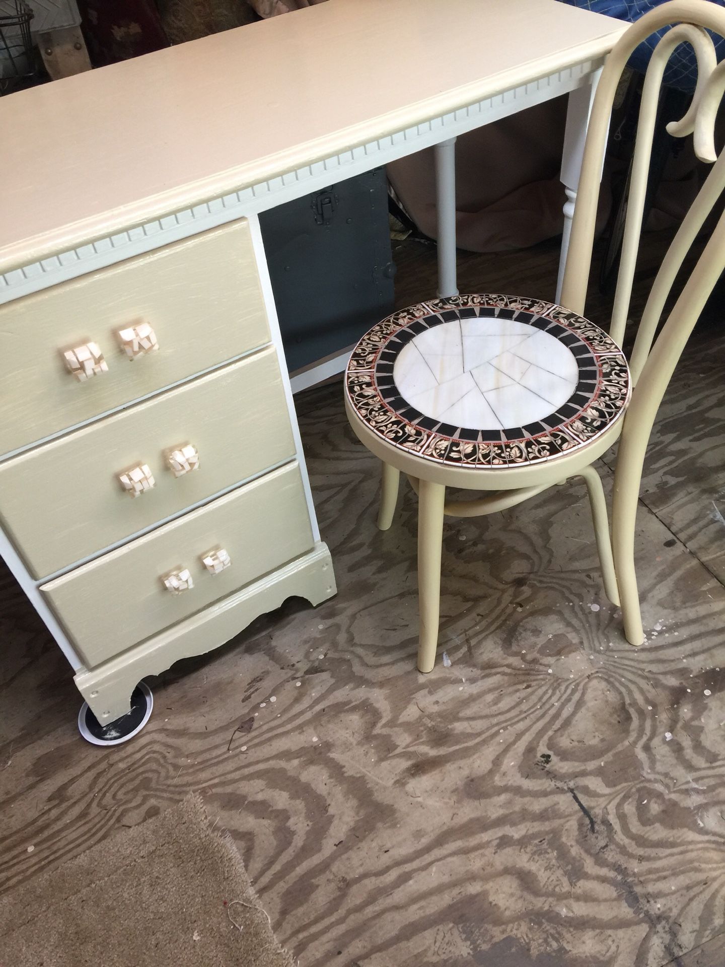 Refinished Desk and elegant Tiled Chair
