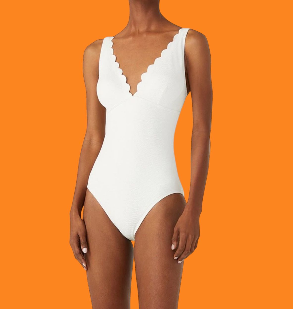 NWT Kate Spade Pique Scallop Plunge One Piece Swimsuit Satsuma Orange Medium