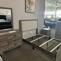 AP- Mille Upholstered Bedroom Set - Brownish Gray/ 5-Piece (Bed, Dresser, Mirror, Nightstand and Chest/ Fast Delivery 