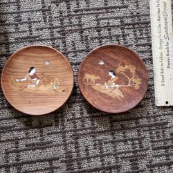 Wooden Hand Carved Plate Set