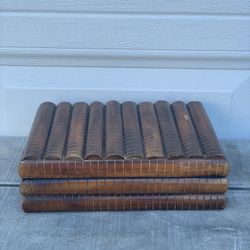 Vintage Bamboo Slat Box 10.5” Rustic Boho “Old Books”Storage Chest Made In India