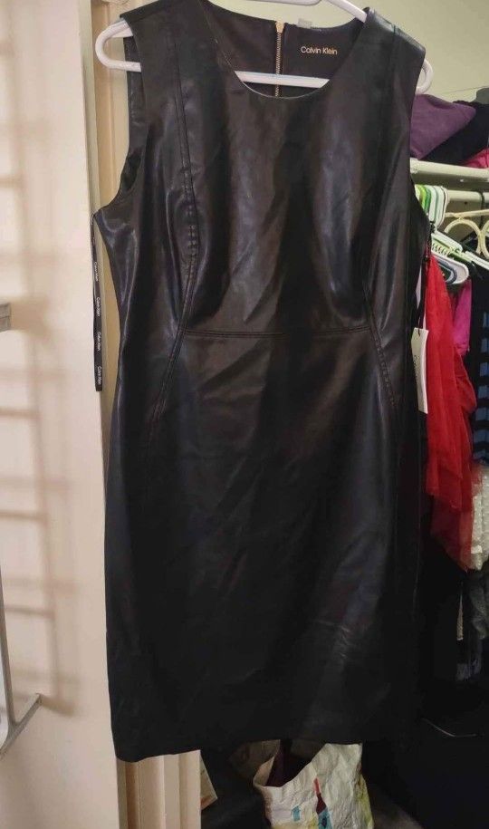 Calvin Klein black faux Leather dress size 16 - coffeafoods.com