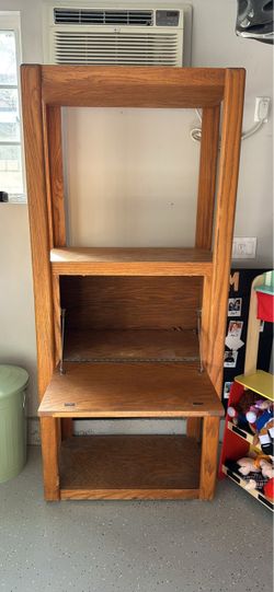 Solid Wood Oak Display Cabinet / Bookcase with Drop-Down Storage
