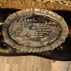 17x12 Oval Winter Dreams Frosted Glass Serving Dish